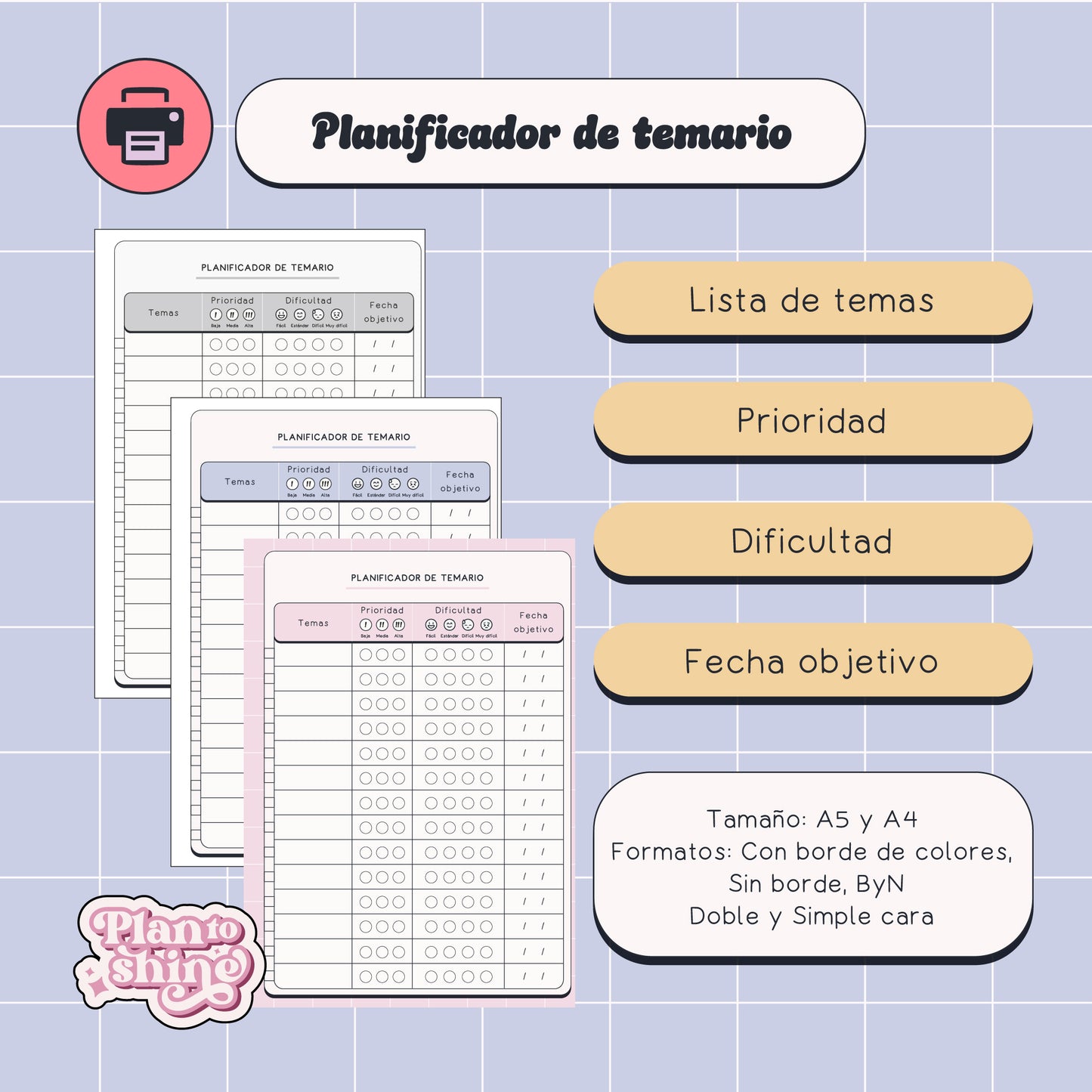 Planificador de temario Imprimible